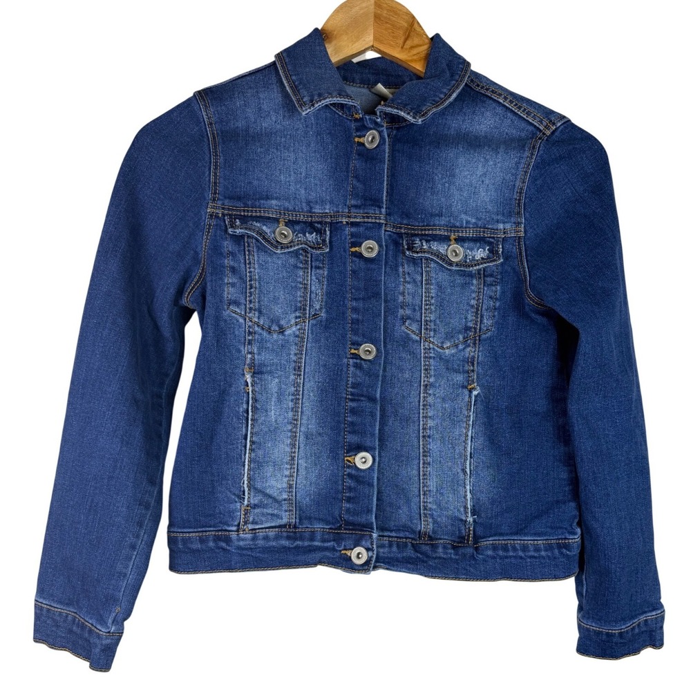Zara Denim Jacket Girls 11/12 Blue Dark Wash Button Front Casual Collection